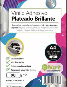 Vinilo Adhesivo Plateado Brillante90g A4