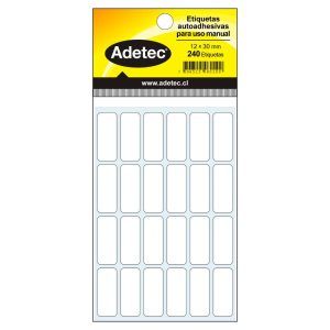 Etiquetas autoadhesivas para uso manual Bolsa 240 de 12 mm x 30 mm c/u Adetec