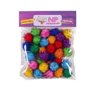 Pompones sintéticos surtidos 2 cm brillante 32 un.