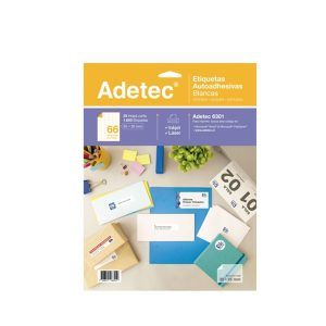 Adetec Etiquetas Autoadhesivas Blancas 66 Etiqueta por Hoja 35 x 25 mm  25 hojas 1.650 Etiquetas